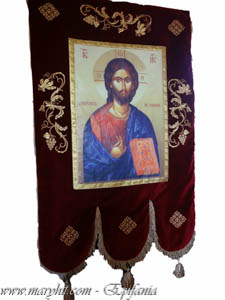 acoperaminte, biserica, broderie, cruci, flori, grena, Jesus Hristos, imbracaminte, prapuri, steag