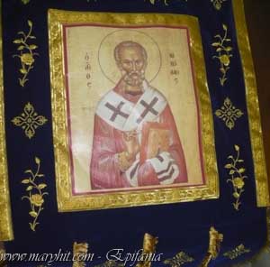 coatings , blue , church, embroidery, velvet , crosses , flowers, icon , clothing, caul , St. Nicholas , flag