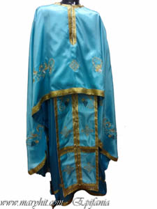 blue, light blue , embroidery , cross , flowers , priest, priests , grapes, thin dresses