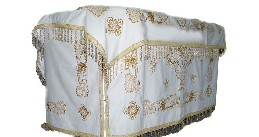 Holy table white velvet cover with grapes embroideries