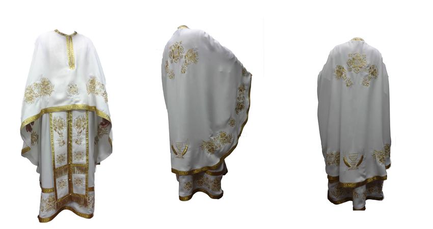 White minimat vestment with ice flowers embroideries