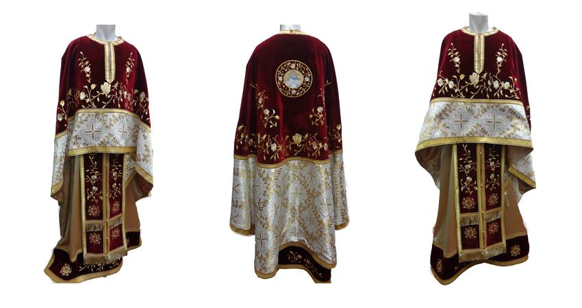 Brocard Vestment from red velvet and embrodery with roses